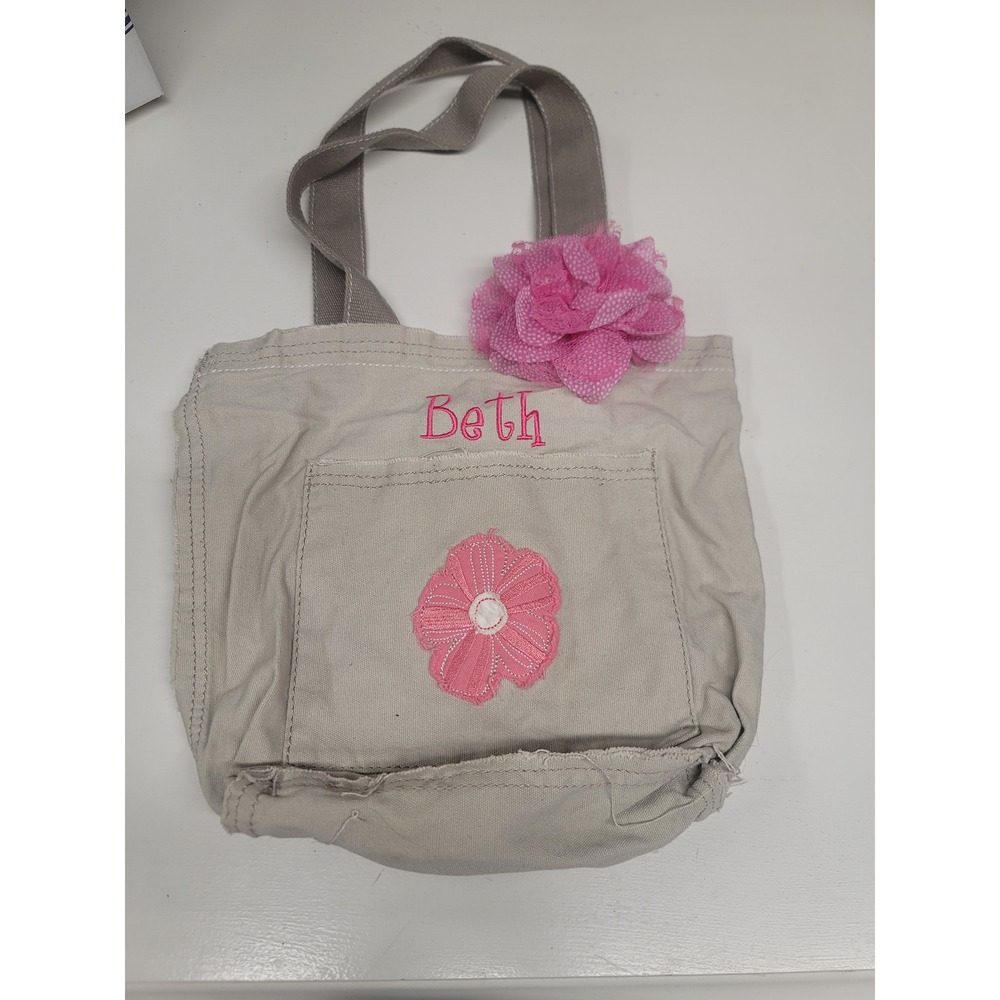 Thirty-One Gifts‎ Personalized Beth Pink Flower Canvas Tote Bag with Flower